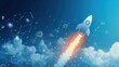 © paisorn - Innovative Rocket Launch, Digital rocket ascends with business icons and growth symbols, representing the power of innovation in enterprise success
