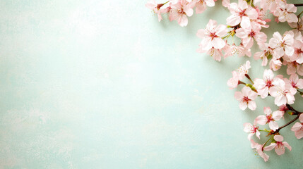 Wall Mural - Dainty cherry blossoms on soft blue background create serene atmosphere