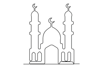 Continuous one line drawing of mosque, ramadan islamic vector illustration
