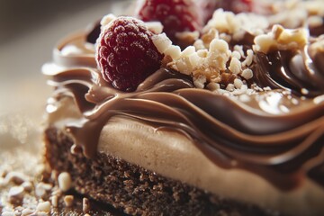 Wall Mural - Delicious Chocolate Cake With Raspberries And Nuts