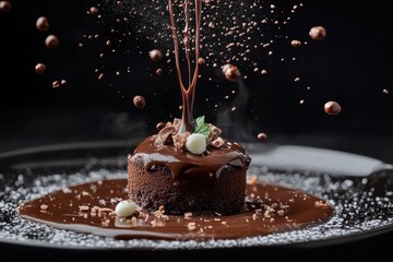 Wall Mural - Molten Chocolate Cake Dessert With Drizzled Ganache