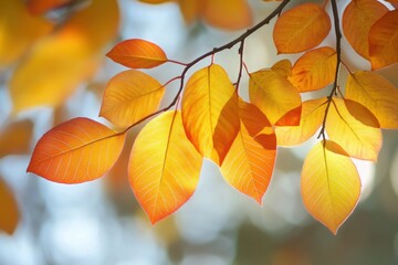 Poster - Autumn leaves illuminated by sunlight on a branch