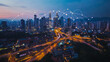 © Teeraphon - Smart digital city with connection cyber security network reciprocity over the cityscape . future smart wireless digital city and social media networking systems that connects people within the city