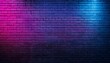 © Amanda - black brick wall background with neon lighting effect pink purple and blue glowing lights on empty brick wall background