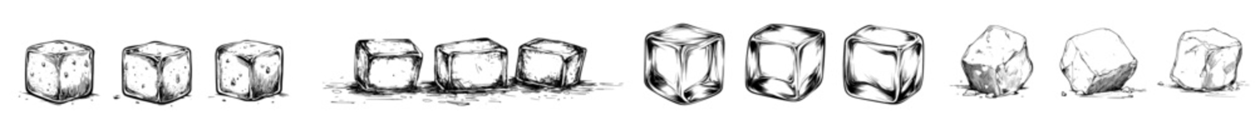 Single hand-drawn sketch of an isolated ice cube icon.