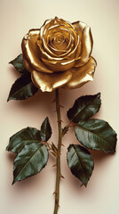 Wall Mural - stunning gold rose with lush green leaves, symbolizing elegance and beauty. This exquisite flower captures attention