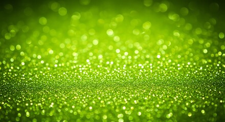 Lime green green glitter bokeh sparkle blurred background.  Shiny circular light.