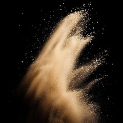 a dynamic scene of sand particles exploding against a black background, creating a dramatic and visu