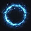 © KHF - A glowing electric blue hologram featuring circular lightning effects and a plasma portal, isolated on a transparent layer overlay or black background.