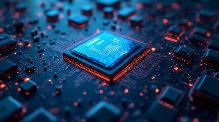 Abstract circuit board futuristic technology processing background digital computer CPU binary microchip processor futuristic computing science hardware in laptop motherboard integration 