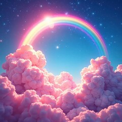 Wall Mural - Candy floss clouds, vibrant rainbow, starburst effect, vibrant, sky
