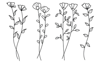 Wall Mural - Hand-Drawn Botanical Twigs and Leaves Vector Collection