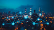 © Teeraphon - Abstract businessman stands on the peak of success Smart digital city with connection cyber security network reciprocity over the cityscape future wireless digital city and social media networking