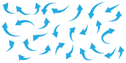 Wall Mural - blue flat curved arrow icon sheet. diffrent arrow indicators symbols isolated vector illustration