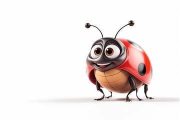 Cheerful cartoon ladybug with a vibrant red shell on a white background.