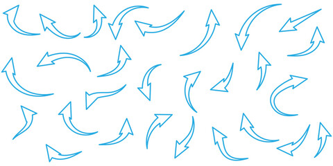 Wall Mural - blue flat curved arrow icon sheet. diffrent arrow indicators symbols isolated vector illustration