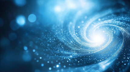 Wall Mural - Blue glowing spiral with particles on dark background. Technology startup presentation
