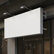 © Josh Zachary - Blank white restaurant or shop sign mockup, large billboard banner on a storefront template.
