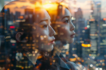 Wall Mural - side view portrait illustrating professional office worker specialist generative ai