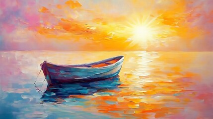 Canvas Print - Sunrise Serenity Painting of a Fishing Boat