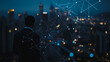 © Teeraphon - Smart digital city with connection cyber security network reciprocity over the cityscape . future smart wireless digital city and social media networking systems that connects people within the city