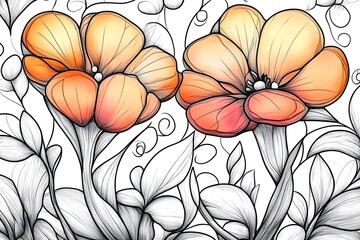 Wall Mural - Floral Illustration with Delicate Lines