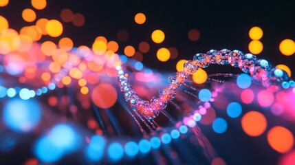 Aufkleber - A colorful representation of a DNA structure illuminated by glowing lights depicts the intersection of artificial intelligence and biology.