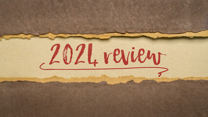 2024 year review - text on art paper, end of year business concept