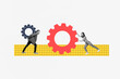 © deagreez - Composite photo collage of two business girl guy carry big gearwheel optimization progress teamwork project isolated on painted background