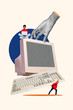 © deagreez - Vertical poster collage computer digital device monitor keyboard user addiction screen laptop remote job freelancer 3d hand carry equipment