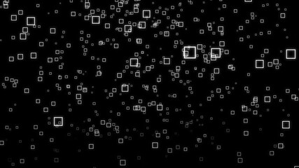 Wall Mural - White squares falling animation black background. Squares move down the digital backdrop