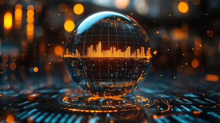Leinwandbilder - A striking digital representation of a globe, featuring vibrant data visualization. The orb sits on a high-tech interface filled with glowing elements, emphasizing innovation and technology.