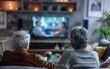 © your_inspiration - Senior roommates watching TV together, back view. Non ownership, collective, cooperative rent, collaborative, sustainable, temporary, nomadic resource sharing, communal use, non possessive concept