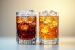 © Mariia - Two frosty cocktail glasses filled with ice and vibrant drinks. A cheerful and refreshing setup for summer and bar themes. Perfect for beverage promotions and party visuals