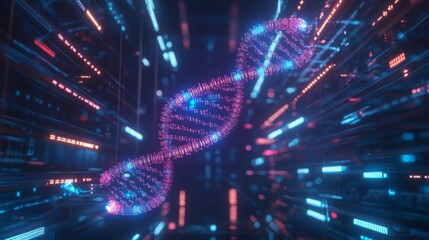 Aufkleber - A dynamic Visualization of a DNA double helix represents the fusion of artificial intelligence and biological information.