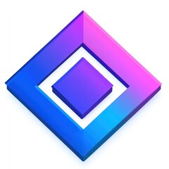 Wall Mural - abstract 3d geometric design; vibrant blue, pink, purple gradient square within square.