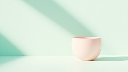 Aufkleber - Minimalist Pastel Tea Cup with Soft Sunlight Shadows in Modern Composition