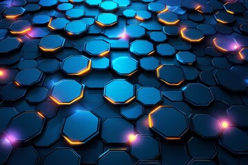 Wall Mural - abstract geometric hexagonal pattern with glowing edges in blue