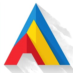 Wall Mural - abstract geometric shape; red, yellow, blue triangle layers; shadow effect; modern design.