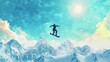 © Espresso - A silhouette of a male snowboarder soaring through the vibrant blue sky over snow-capped mountains.