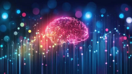 Wall Mural - abstract glowing brain with colorful data streams.