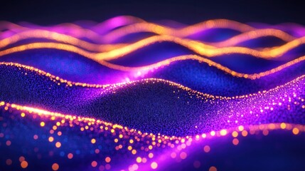 Canvas Print - abstract glowing purple and gold wave particles background.