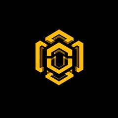 Wall Mural - abstract gold geometric logo design on black background. (1)