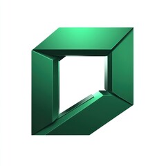 Wall Mural - abstract green metallic cube shape with inner frame, isolated on white background.