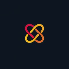 Wall Mural - abstract interconnected design with red and yellow lines forming a knot-like shape on dark backgroun