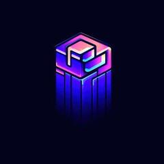 Wall Mural - abstract isometric neon geometric shape, glowing vibrant colors on dark background.