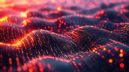 Wall Mural - abstract red glowing particle wave background.