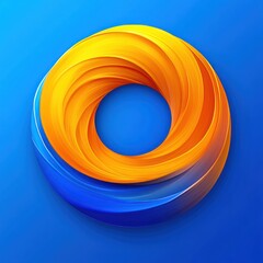 Wall Mural - abstract swirling orange and blue circle on blue background.