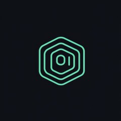 Wall Mural - abstract teal hexagon logo design with inner lines and number zero one.