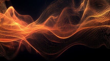 Wall Mural - abstract orange wave particles on black background.